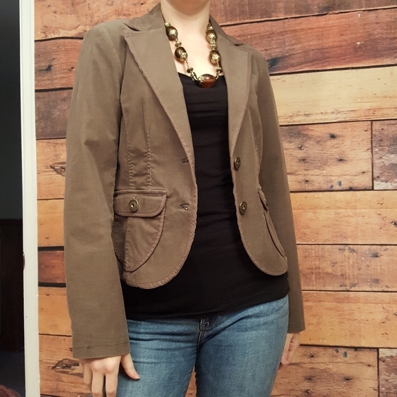 JACKPOT green Olive corduroy fitted cropped blazer - Picture 1 of 8